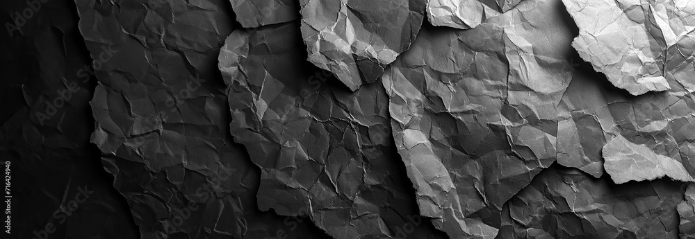 Wall mural crumpled black paper background texture. closeup crumpled dark grey or black paper texture backgroun