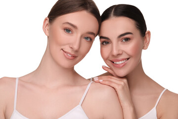 Beautiful young women with healthy skin on white background