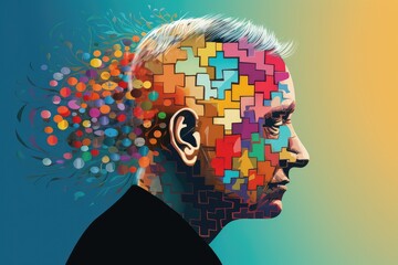 Old Man mind, flamenco innovative brilliance skull's head arena. Neural dance sparkles wit ideation, bold radiant. Ingenious axon thoughts creates electric tapestry of mindplay brain's sanctuary