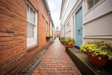 Fototapeta na wymiar brick pathway leading to a black colonial door