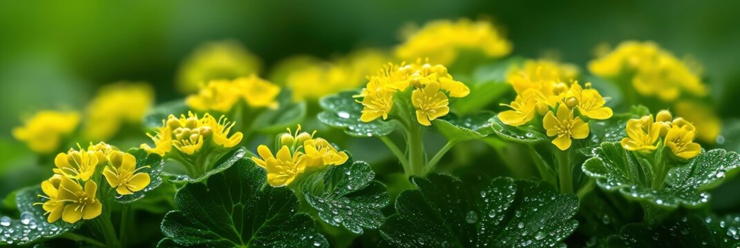  Beautiful Alchemilla Vulgaris Green Leaves Yellow, Banner Image For Website, Background, Desktop Wallpaper
