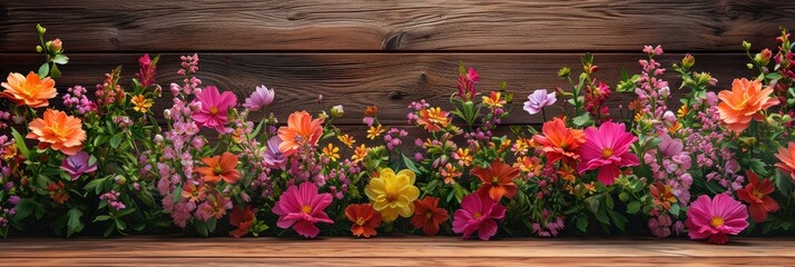  Beautiful Colorful Flower Blooming On Wooden, Banner Image For Website, Background, Desktop Wallpaper