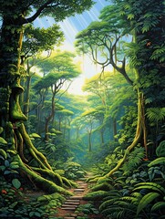 Captivating Serenity: Scenic Prints of Lush Tree Artistry in Serene Rainforest Canopies