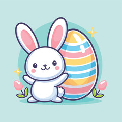cute rabbit easter egg pose cartoon flat illustration