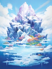 Snowy Winter Wonderland Island Artwork: A Majestic Snow-covered Retreat