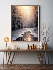 Golden Hour Snowy Winter Wonderland Landscape Poster: Twilight Snow Art