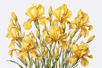 watercolor yellow iris flowers on white background