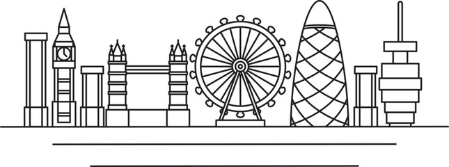 Minimal London city Linear Skyline. Line art