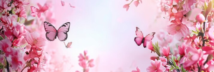 Obraz na płótnie Canvas Beautiful Postcard March 8 Flowers Butterflies, Banner Image For Website, Background, Desktop Wallpaper
