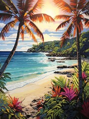 Sun-Kissed Tropical Bays: Acrylic Art of Exquisite Tropical Scene and Beach Painting