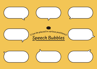 Fototapeta premium ツノの向きのバリエーションが多く配置しやすい、線幅編集可能な横長楕円のベクター吹き出しセット