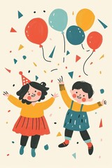 Cheerful children marking a special birthday on a card. - 716429939