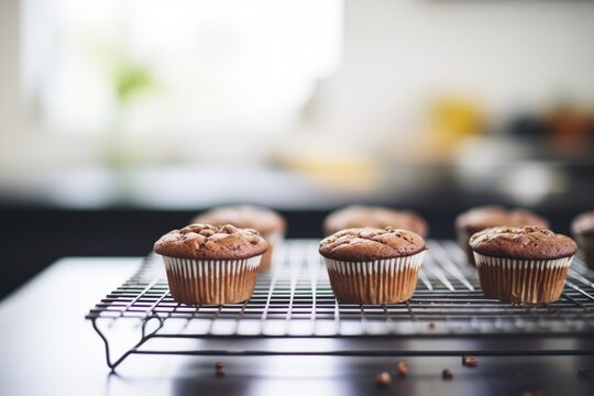 gluten-free chocolate banana muffins on cooling grate