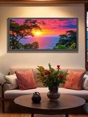 Sun-Kissed Tropical Bays Seascape Art Print - Twilight Landscape Panoramic