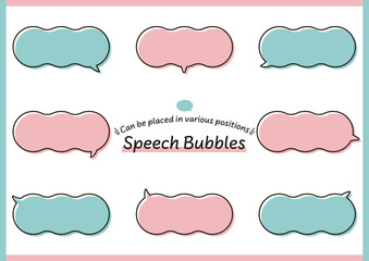 ツノの向きのバリエーションが多く配置しやすい、線幅編集可能なモコモコしたお団子型のベクター吹き出しセット