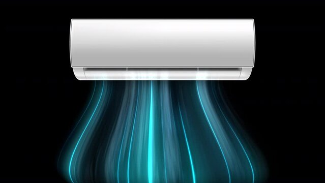 Cold air flow from air conditioner effect. Isolated air light effect with blue rays. Blue wind waves fresh cold air blowing effect