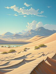 Fototapeta na wymiar Sunlit Sand Dune Vistas: a Stunning Artwork Showcasing Contrasting Desert Island Beauty