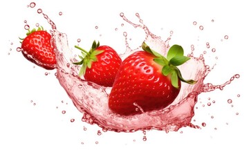Strawberries with splashes and drops of strawberry juice