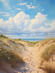 Sunlit Sand Dune Vistas: Pathway Painting Reveals Stunning Dunes Trails