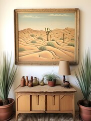 Sunlit Sand Dune Vistas: Vintage Painting showcasing Rustic Desert Hues