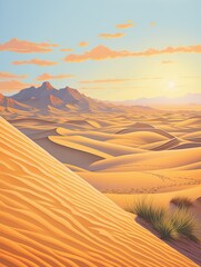 Fototapeta na wymiar Sunlit Sand Dune Vistas: Vibrant Desert Expanse Wall Art
