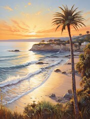 Golden Hour Art: Timeless Mediterranean Coasts, Sunlit Beach and Golden Coast