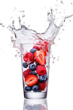 Fruit drink with splashes and drippings on white background