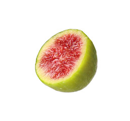 Piece of fresh green fig on white background