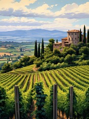 Fototapeta na wymiar Timeless Tuscan Vineyards: Plateau Art Print Featuring Elevated Vineyard Views