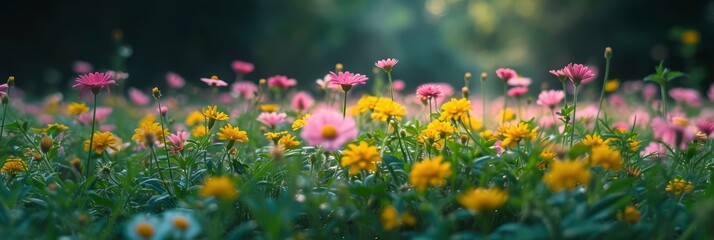Fototapeta na wymiar Bright Morning Flowers That Looks Incomplete, Banner Image For Website, Background, Desktop Wallpaper