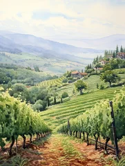 Fotobehang Timeless Tuscan Vineyards: Watercolor Landscape & Vineyard Sketches © Michael