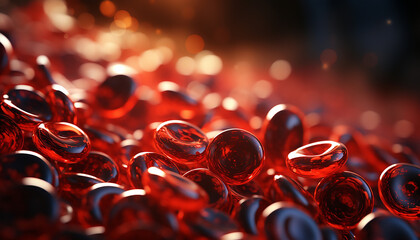 red blood cells flowing in a vessel, 3D illustration - obrazy, fototapety, plakaty