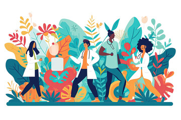 Illustration of doctors participating in health promotion - obrazy, fototapety, plakaty