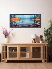 Expansive Waters: Tranquil Koi Pond Reflections Panoramic Landscape Print