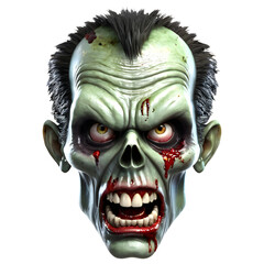 3d character Scary Zombie face, 3d rendering style in transparent background