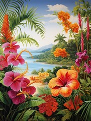 Obraz na płótnie Canvas Tropical Island Horizons: Botanical Island Flora Wall Art