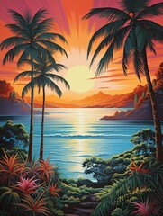 Fototapeta na wymiar Tropical Island Horizons: Serene Countryside Art Featuring a Stunning Tropical Beach Print