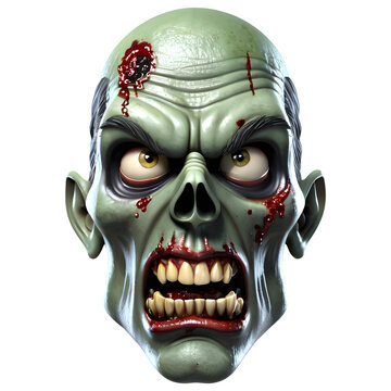 3d character Scary Zombie face, 3d rendering style in transparent background