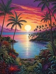 Tropical Island Horizons: Twilight Painting of Dusk Over Sea