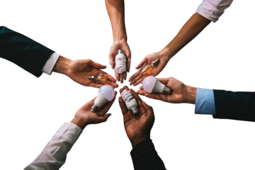 Teamwork and brainstorming concept with  businessmen that share an idea with a lamp