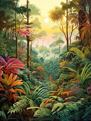 Tropical Jungle Wildlife: Abstract Panoramic Landscape Print