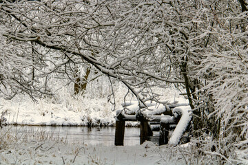 remains of a bridge under the snow