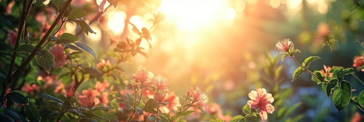 Obraz na płótnie Canvas A meadow of flowers on the background of the sun