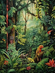 Tropical Jungle Wildlife: Vibrant Rainforest Animal Illustrations in a Stunning Original Painting