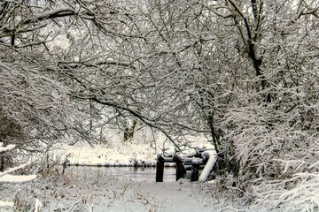 remains of a bridge under the snow