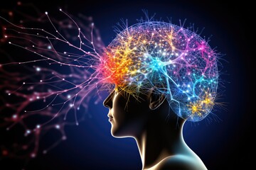 Obraz premium Colorful Brain, canvas of creativity, mindscapes artistry. Ingenious visionary, brilliant spectrums of imaginary realms. Creative cognition thinking blend conceptual brainwaves, imagery and innovation