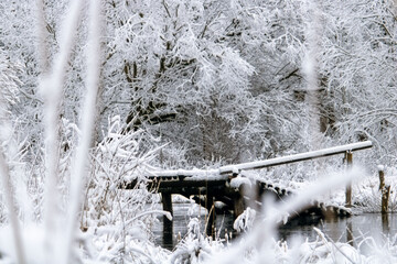 remains of a bridge under the snow