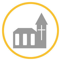 Button grau orange mit Kirche Icon: Gottesdienst