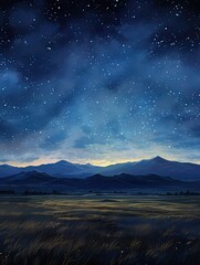 Twinkling Starlit Plains: Constellation Delight in Sprawling Night Sky Artwork