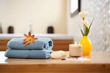 rejuvenating rejuvelac spa concept with a towel and spa stones